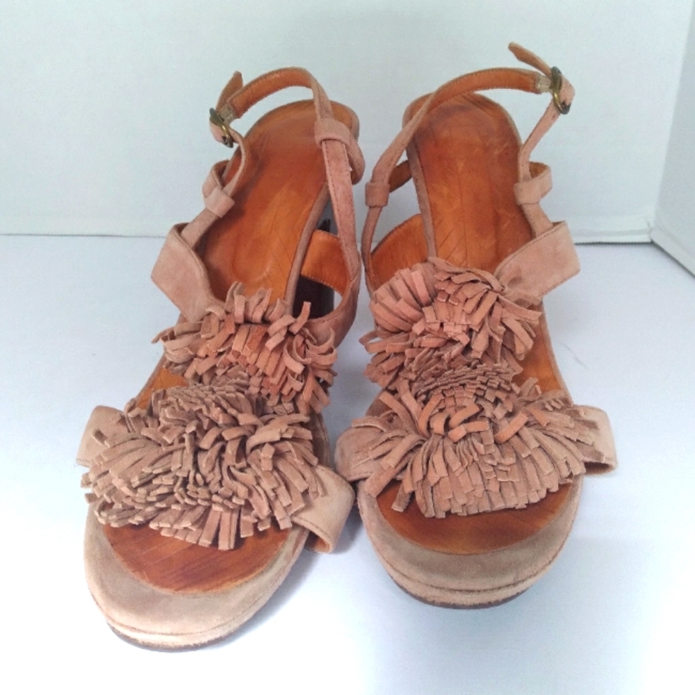 Elegant Blush Pink Suede Fringe High Heel Sandals‎ with Ankle Strap